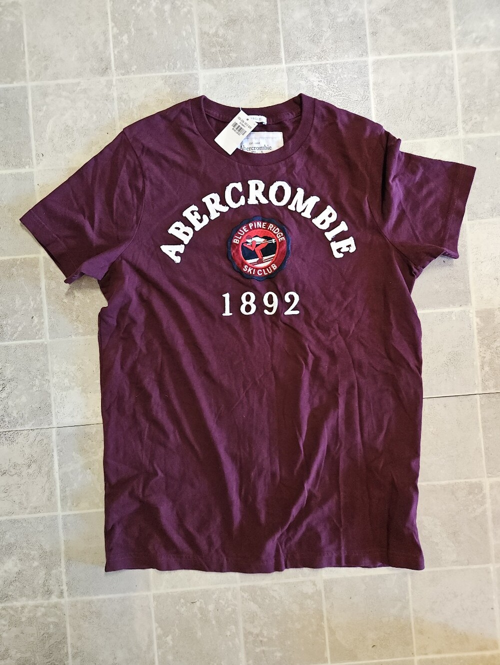 Abercrombie & Fitch Muscle Blue Pine Ridge Ski Club 1892 T-Shirt Men Large Red